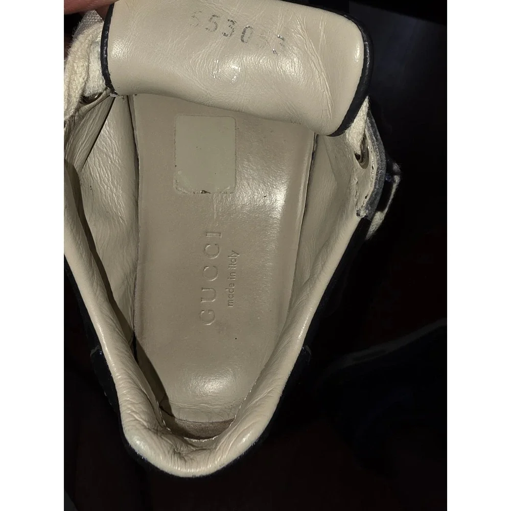 Gucci Ace Black Leather Logo Elastic Strap Sneakers Low Top Shoes‎ 523469